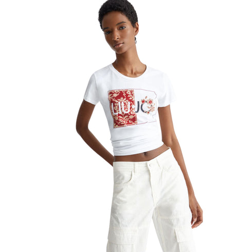 Liu Jo T-shirt T-shirt Donna con stampa e applicazioni Bianco rosso P24-LIU.JOMA4340JS923-N9335-XS - Francavilla Moda